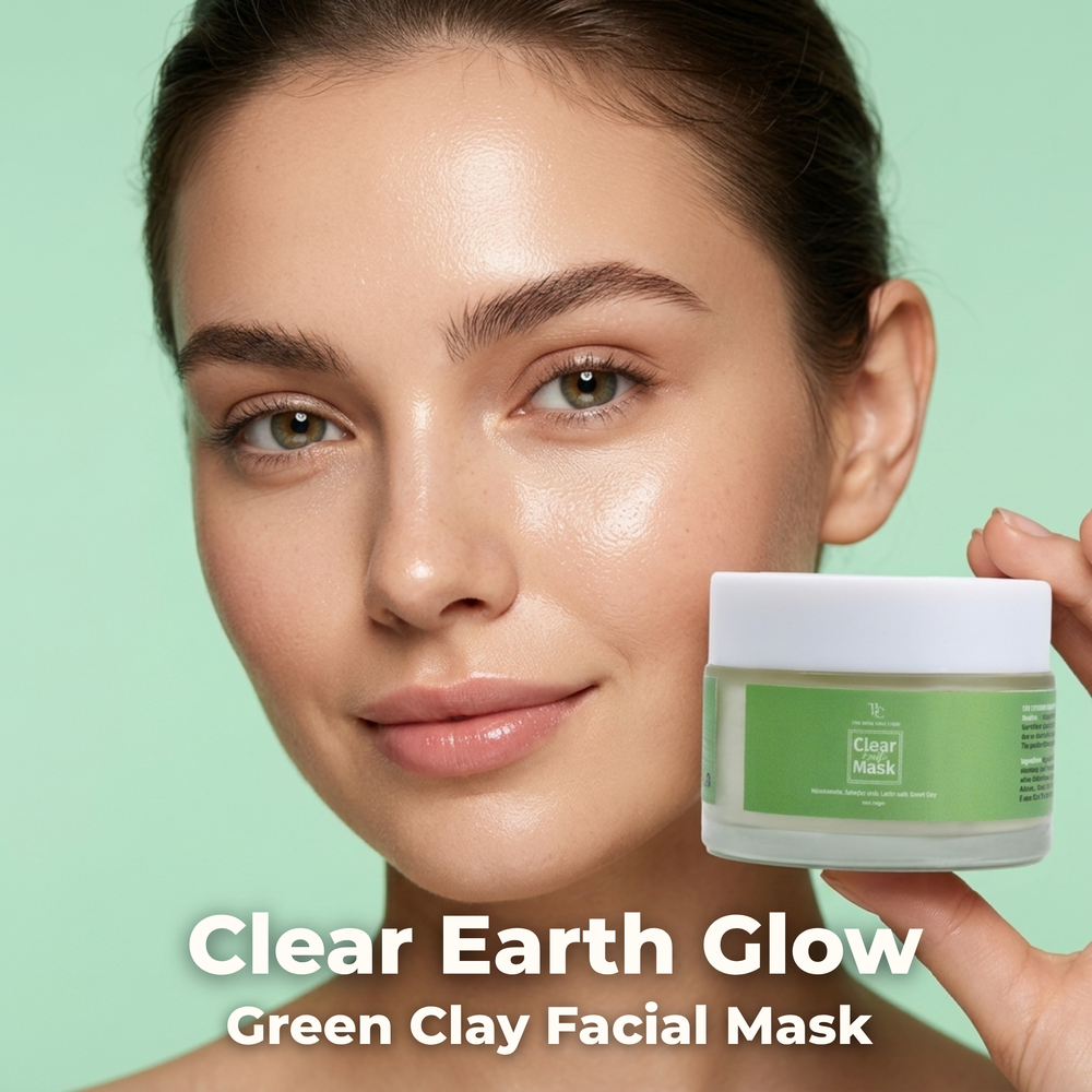 Clear Earth Glow -Green Clay Facial Mask for Anti Acne, Glow, Oil Balance & Gentle Detox for All Skin Types The Bath and Care