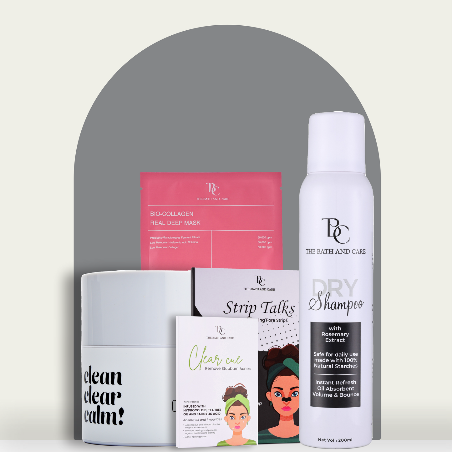 Makeup Remover Balm + Dry Shampoo + Strip Talk + Clear Cue Acne Patches + Bio-Collagen Mask The Bath and Care