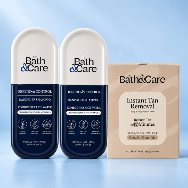 Kombuchka Rice Water Defend & Control Anti-Dandruff Shampoo Pack of 2 + D-Tan Kit FREE | Dandruff, Scalp Flakes & Excess Oil Care Bundle The Bath and Care