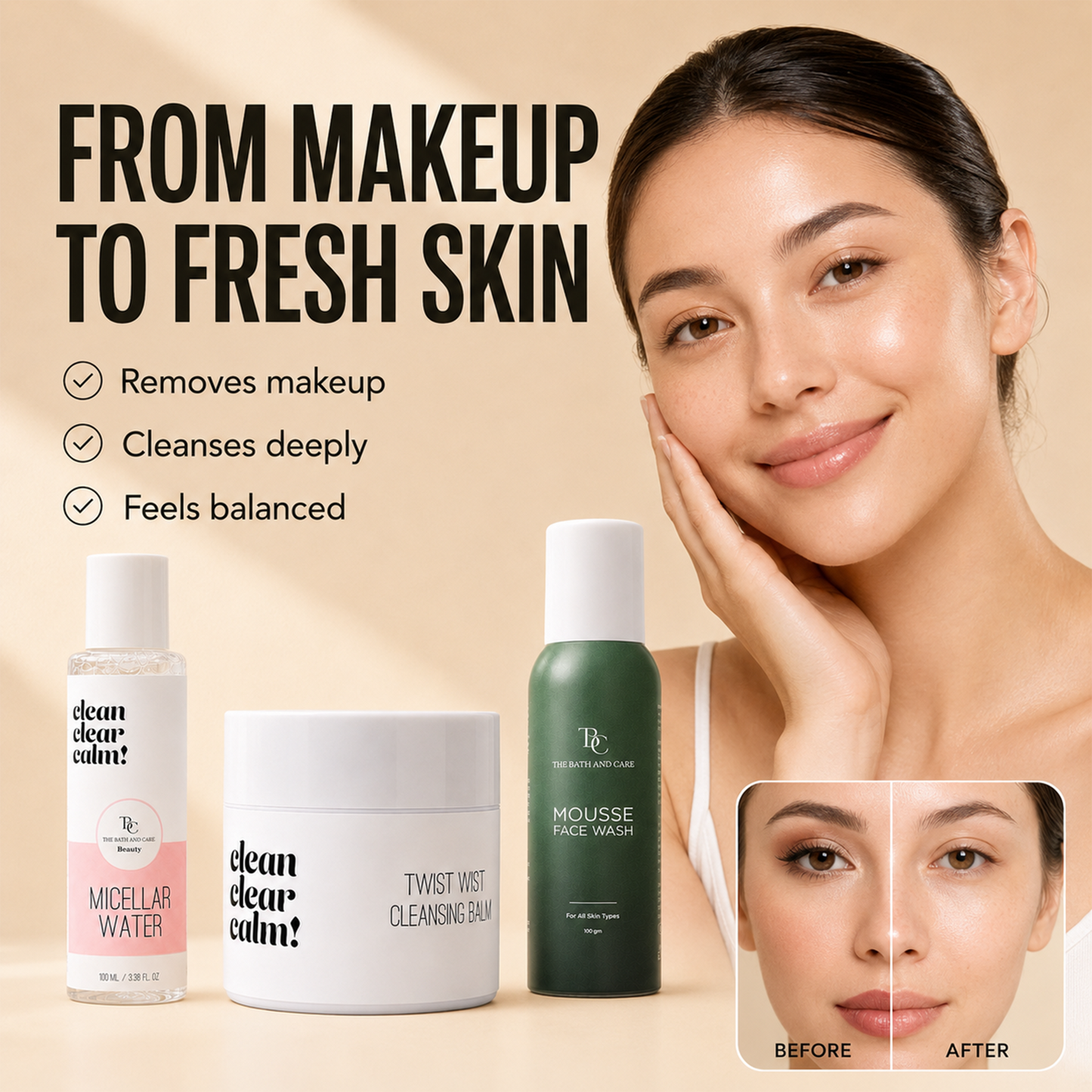 Makeup Remover Balm + Micellar Water + Mousse Face Wash The Bath and Care