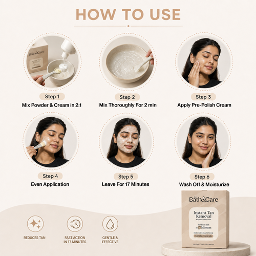 Instant Tan Removal Cream – Bath & Care Body & Face Polish | Kojic Acid, Glutathione & Hydrogen Peroxide, Reduces Tan under 20 Minutes (125g) The Bath and Care