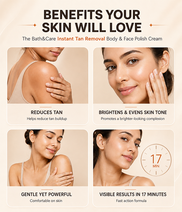 Instant Tan Removal Cream – Bath & Care Body & Face Polish | Kojic Acid, Glutathione & Hydrogen Peroxide, Reduces Tan under 20 Minutes (125g)