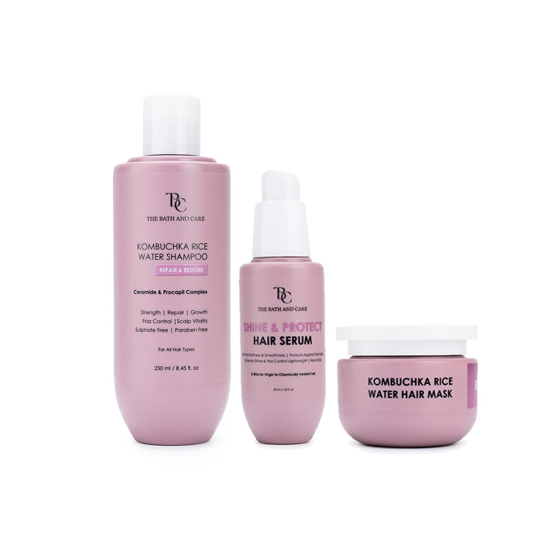 KOMBUCHKA RICE WATER REPAIR & RESTORE Hair Shampoo + Hair Serum + Hair Mask The Bath and Care
