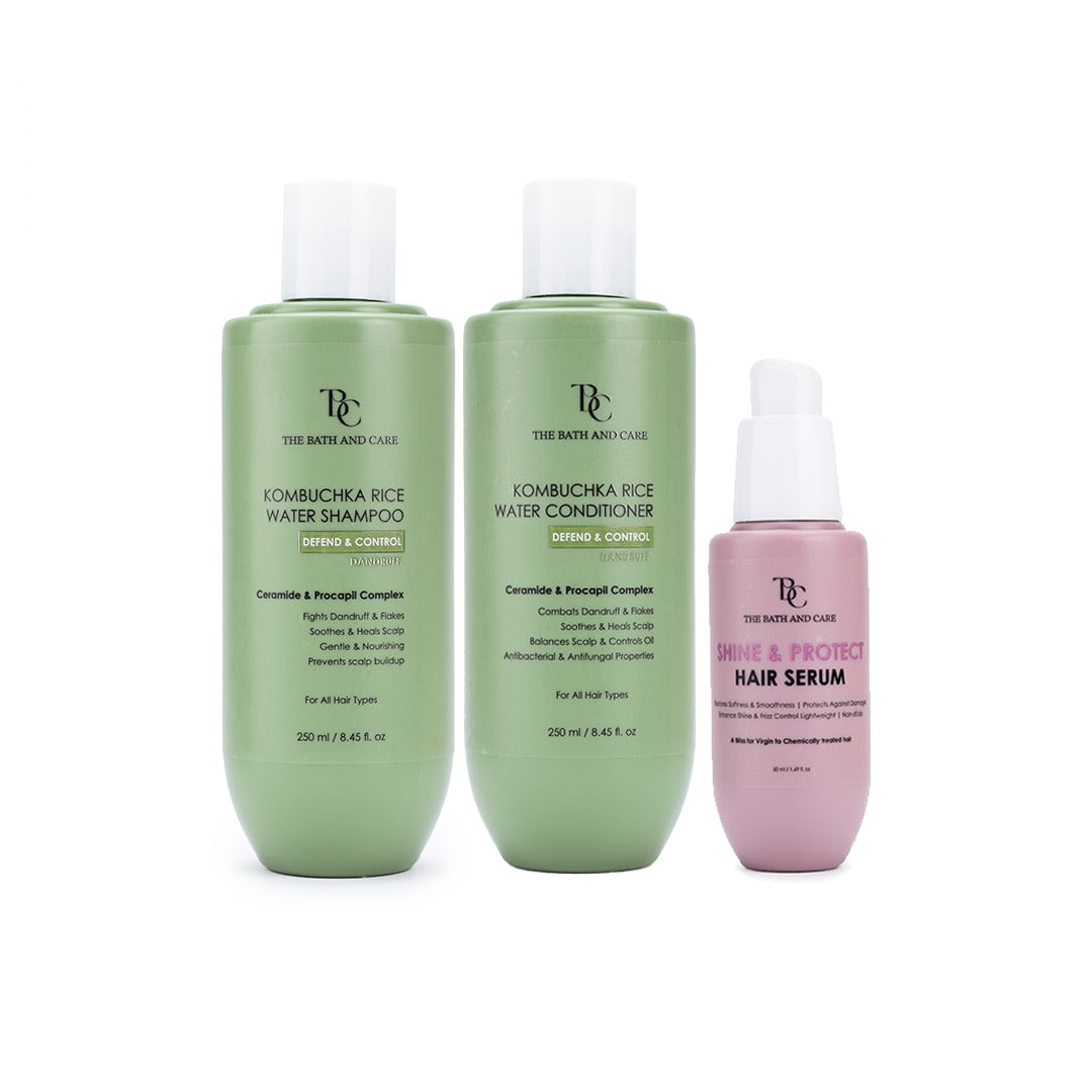 KOMBUCHKA RICE WATER - DEFEND AND CONTROL Hair Shampoo + Conditioner + Hair Serum The Bath and Care