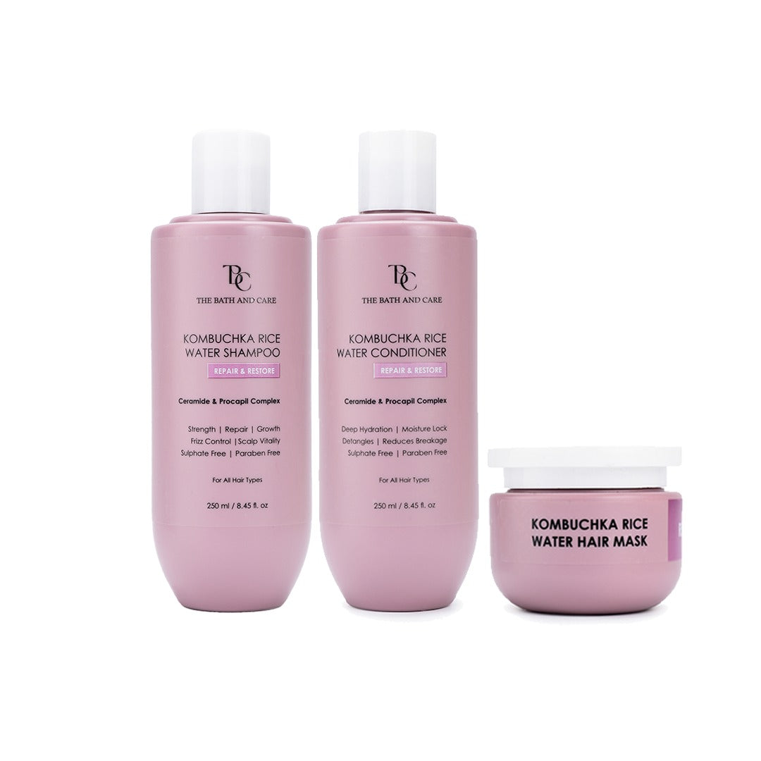 KOMBUCHKA RICE WATER REPAIR & RESTORE Hair Shampoo + Conditioner + Mask The Bath and Care