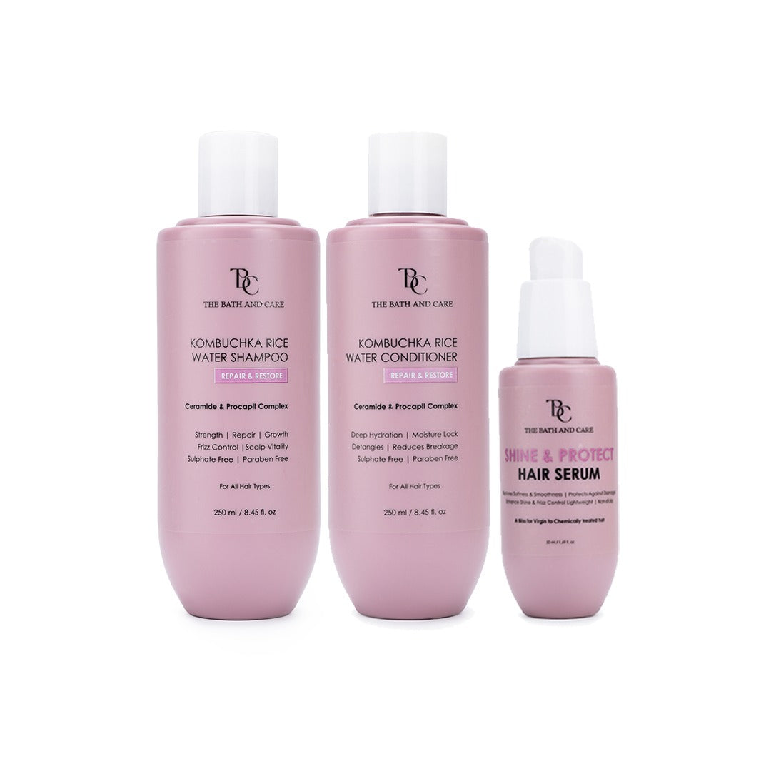 KOMBUCHKA RICE WATER REPAIR & RESTORE Hair Shampoo + Conditioner + Serum The Bath and Care