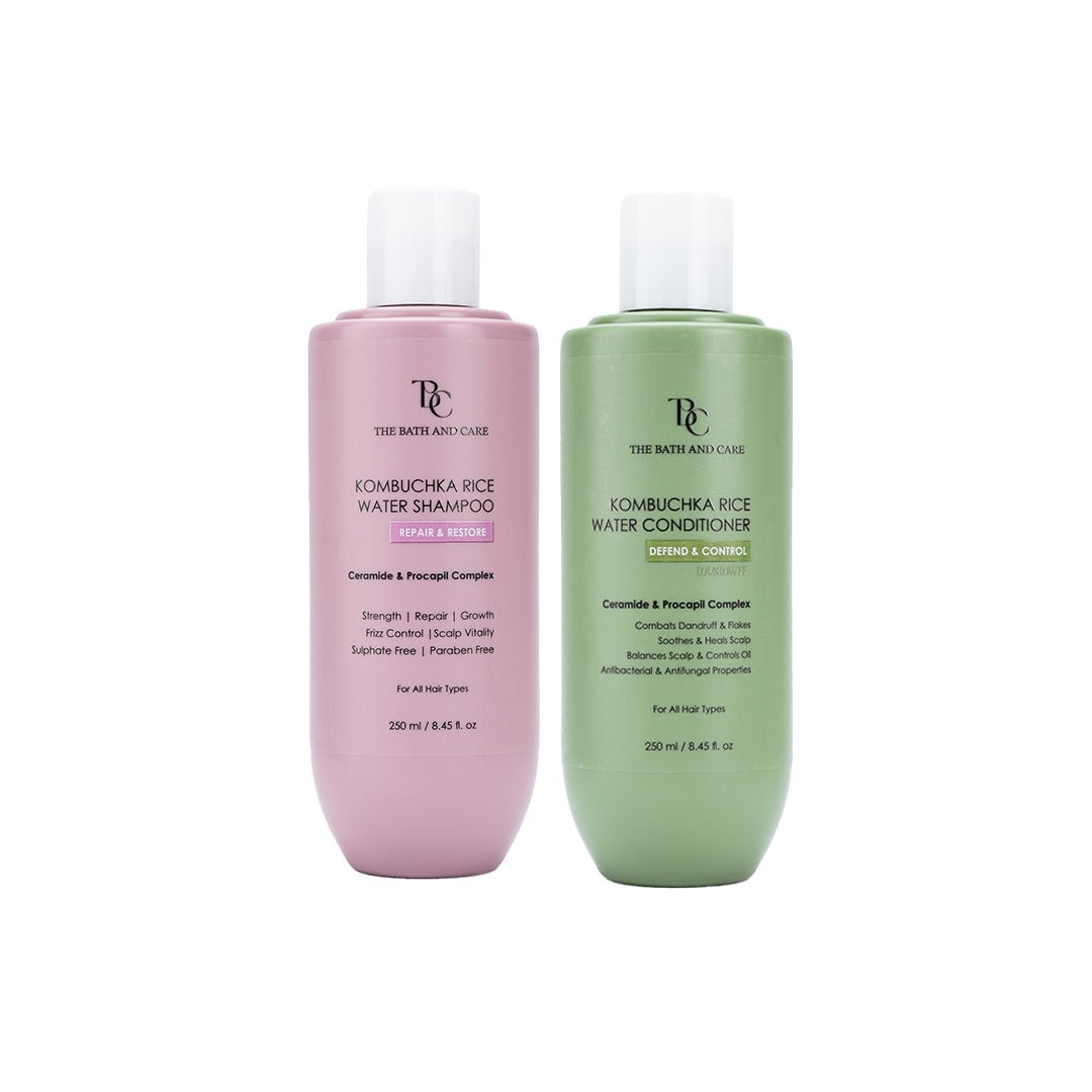 KOMBUCHKA RICE WATER REPAIR & RESTORE Hair Shampoo + DEFEND AND CONTROL Conditioner The Bath and Care