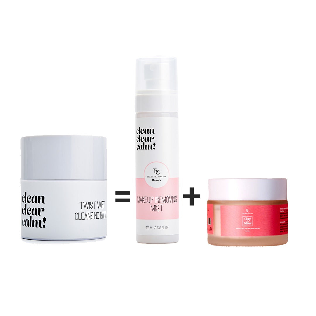 Makeup Remover Balm + Makeup Removing Mist + Clay and Glow - Pink Clay Facial Mask The Bath and Care