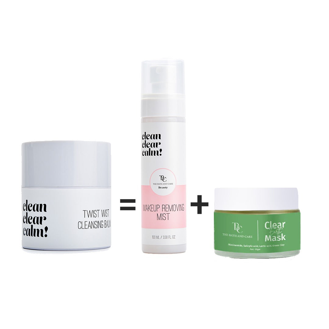 Makeup Remover Balm + Makeup Removing Mist + Clay and Glow - Green Clay Facial Mask The Bath and Care
