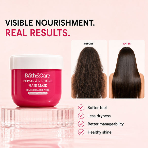 Buy Kombuchka Rice Water Repair & Restore Hair Mask for Dry, Damaged & Frizzy Hair + Get Aqua Revive Skincare Range FREE | Deep Repair & Hydrating Skin Care Bundle The Bath and Care