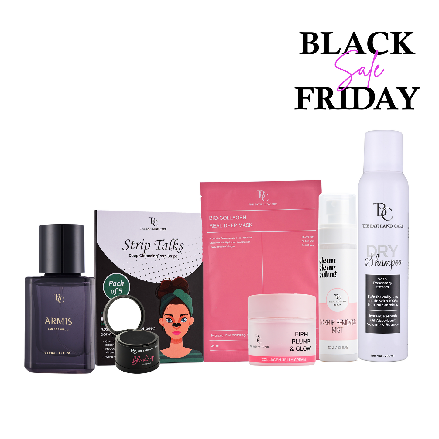 Armis + Nose Strips + Sheet Mask + Black Hair Mud + Collagen Jelly + Makeup Removing Mist + Dry Shampoo (BFS) The Bath and Care