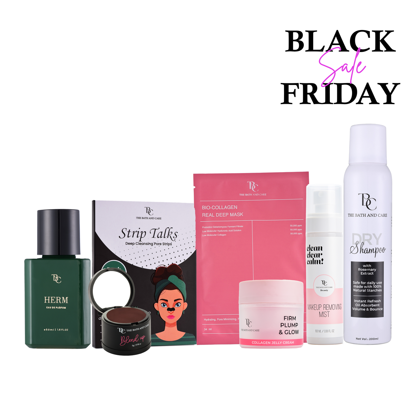 Herm + Nose Strips + Sheet Mask + Brown Hair Mud + Collagen Jelly + Makeup Removing Mist + Dry Shampoo (BFS) The Bath and Care