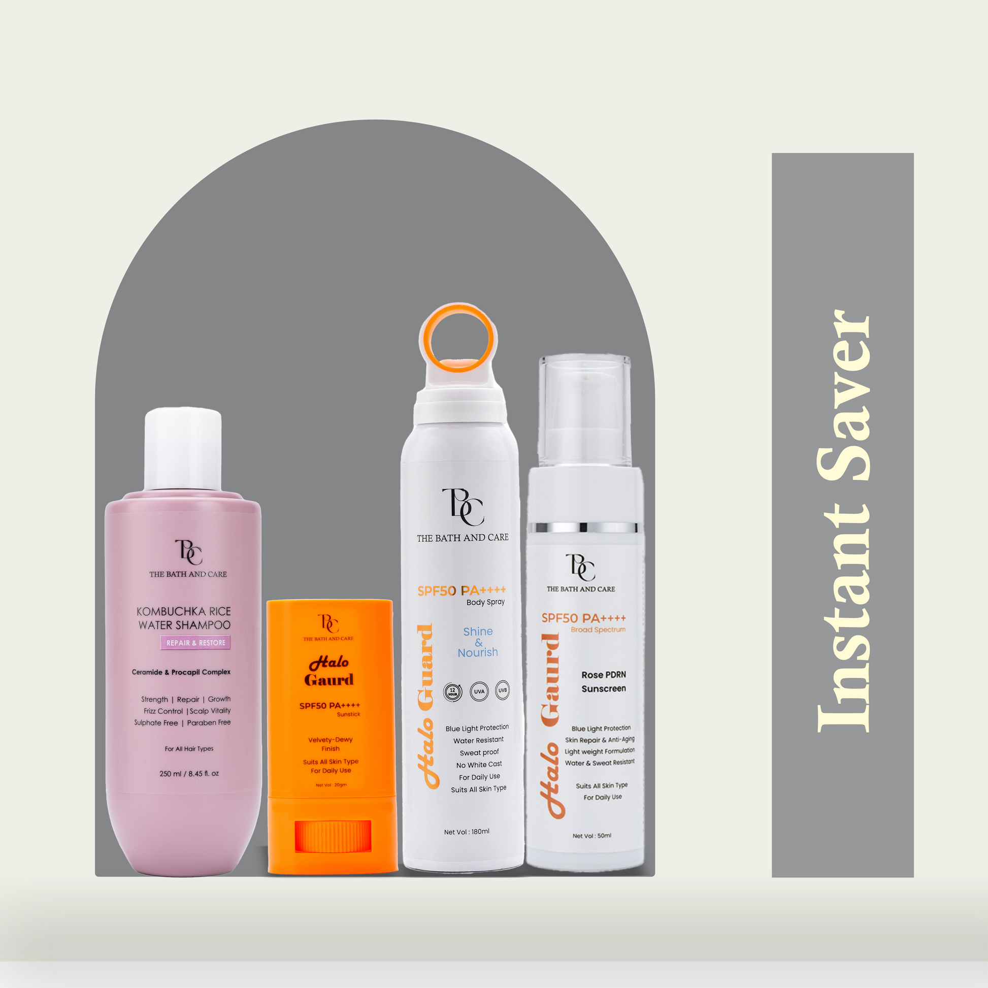 Combo of Repair and Restore Shampoo + Halo Guard Sunspray + Sunscreen + Sunstick The Bath and Care