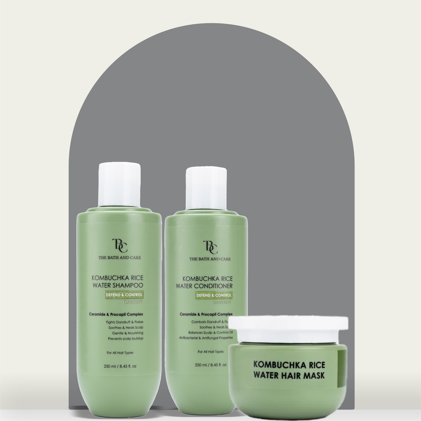 KOMBUCHKA RICE WATER - DEFEND AND CONTROL Hair Shampoo + Conditioner + Hair Mask The Bath and Care