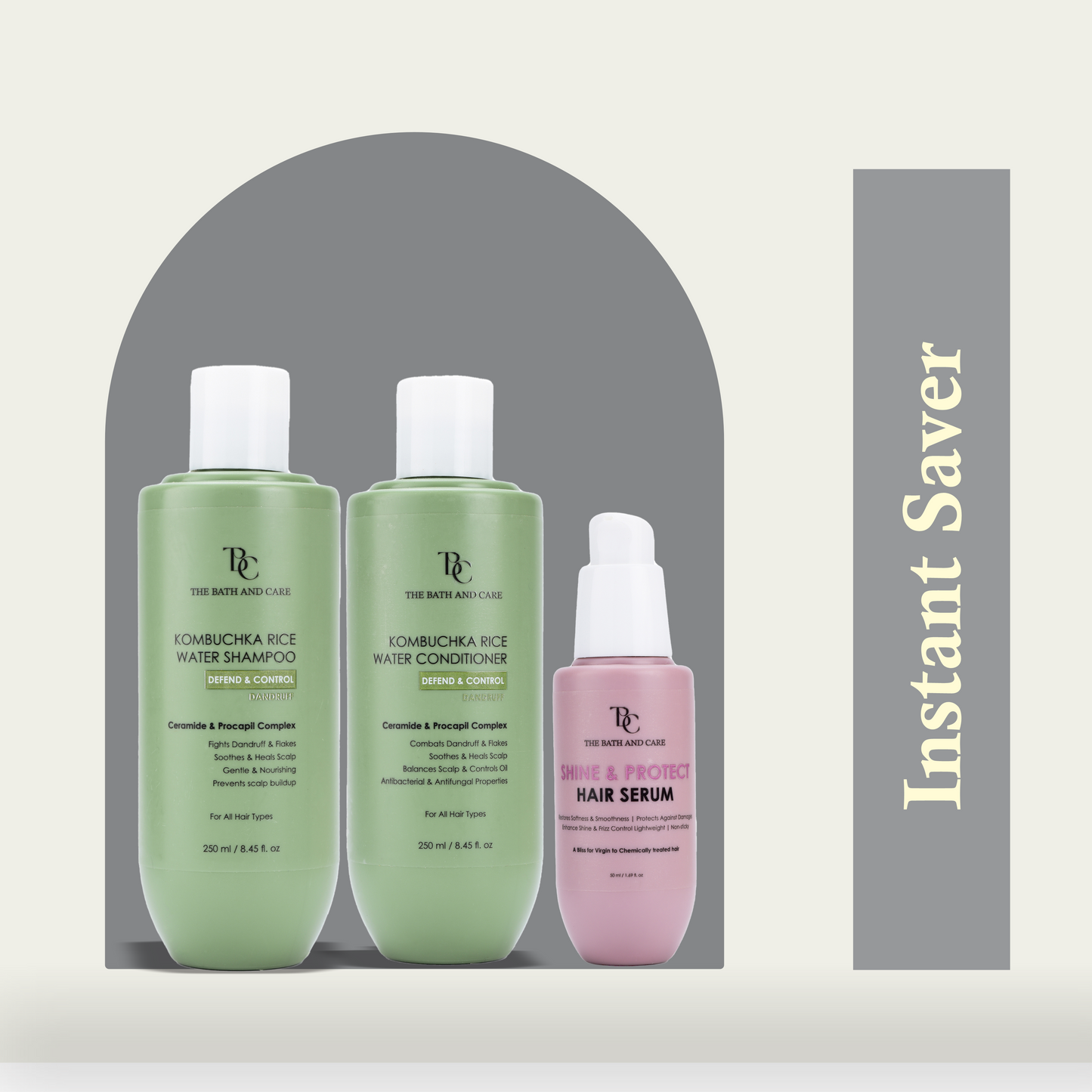 KOMBUCHKA RICE WATER - DEFEND AND CONTROL Hair Shampoo + Conditioner + Hair Serum The Bath and Care