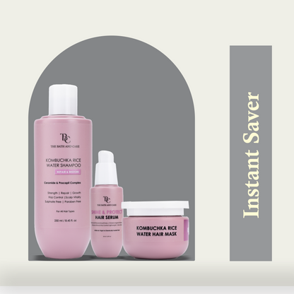 KOMBUCHKA RICE WATER REPAIR & RESTORE Hair Shampoo + Hair Serum + Hair Mask The Bath and Care