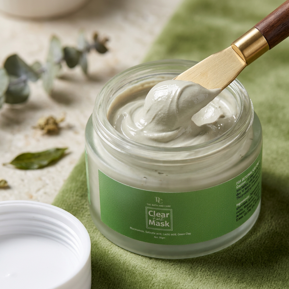 Clear Earth Glow -Green Clay Facial Mask for Anti Acne, Glow, Oil Balance & Gentle Detox for All Skin Types The Bath and Care