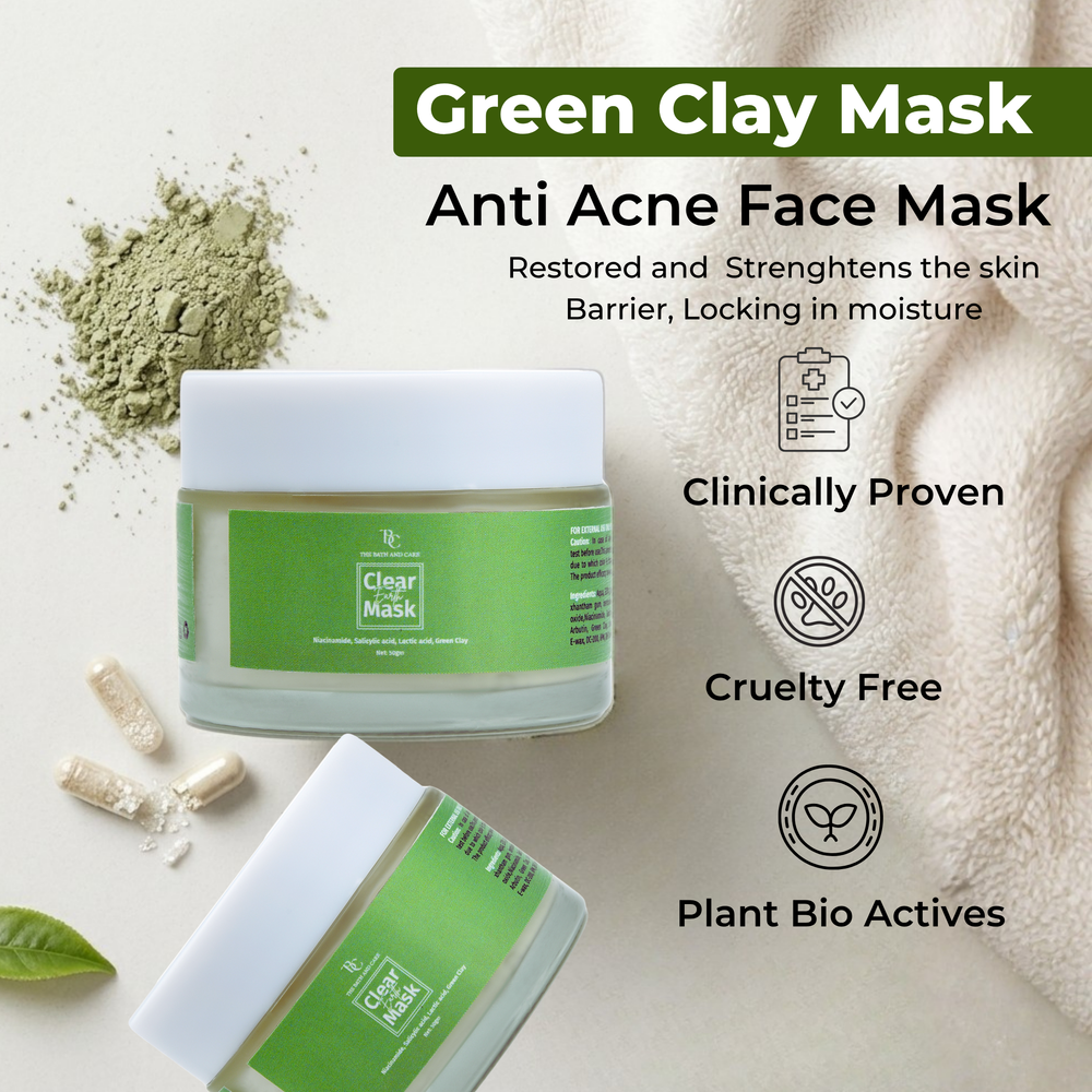 Clear Earth Glow -Green Clay Facial Mask for Anti Acne, Glow, Oil Balance & Gentle Detox for All Skin Types The Bath and Care