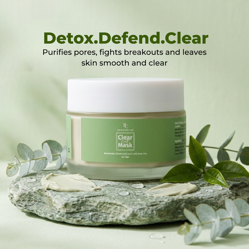 Clear Earth Glow -Green Clay Facial Mask for Anti Acne, Glow, Oil Balance & Gentle Detox for All Skin Types The Bath and Care