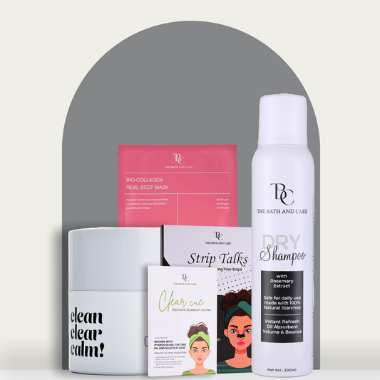 Makeup Remover Balm + Dry Shampoo + Strip Talk + Clear Cue Acne Patches + Bio-Collagen Mask The Bath and Care