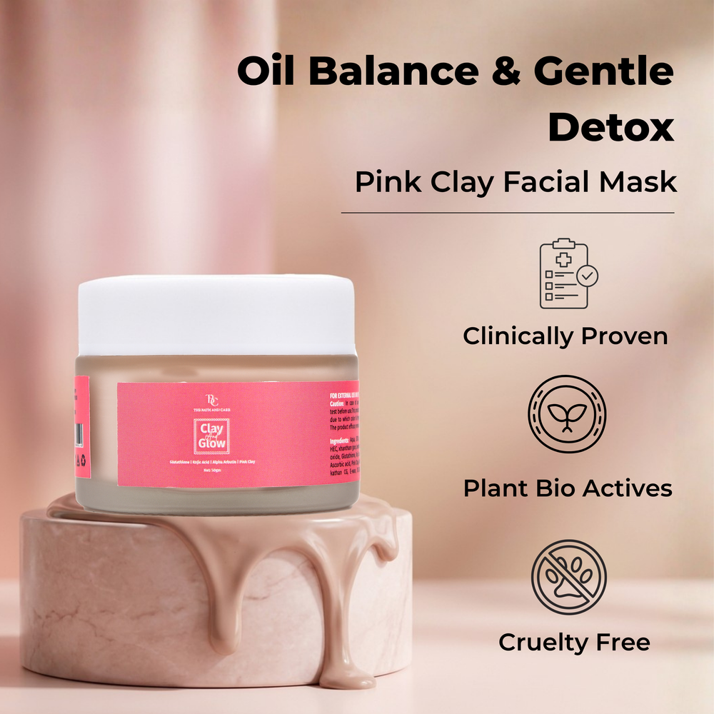 Clay and Glow -Pink Clay Facial Mask with Glow, Oil Balance & Gentle Detox for All Skin Types The Bath and Care
