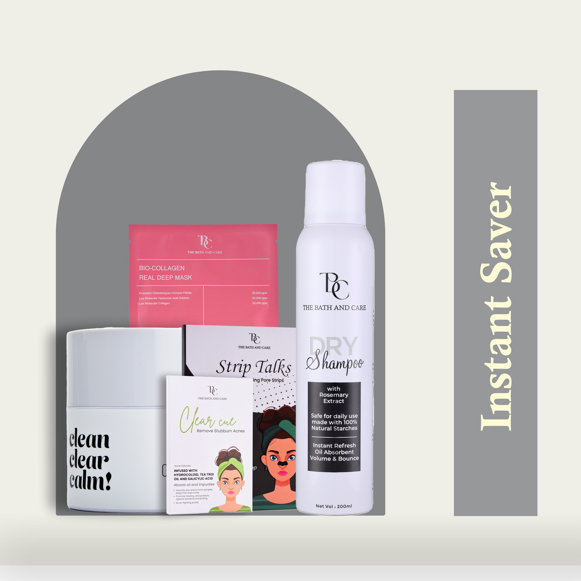 Makeup Remover Balm + Dry Shampoo + Strip Talk + Clear Cue Acne Patches + Bio-Collagen Mask The Bath and Care