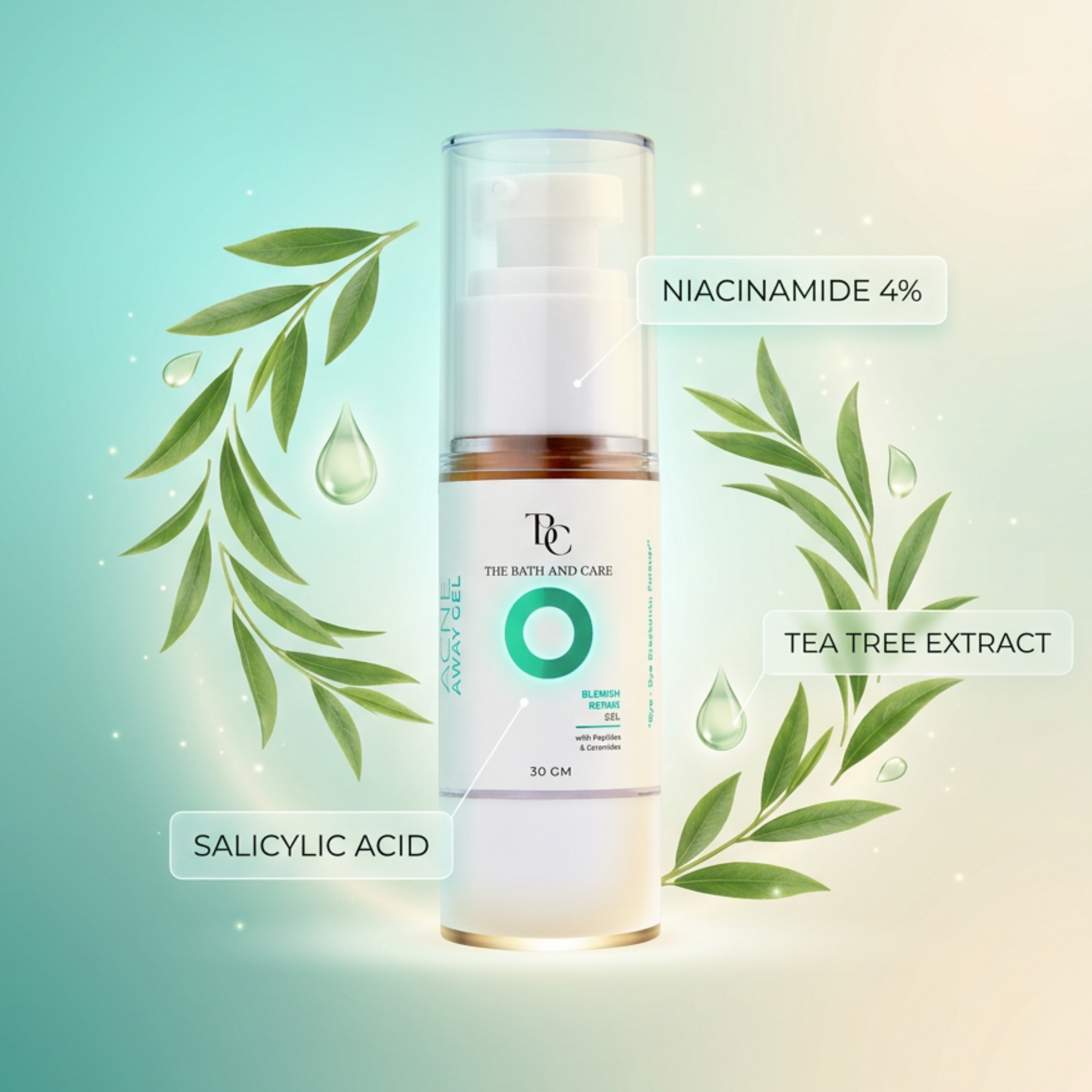 Acne Away Gel – Anti Acne Face Gel with Aloe Vera, Tea Tree, Clove Oil, Peptides & Ceramides The Bath and Care