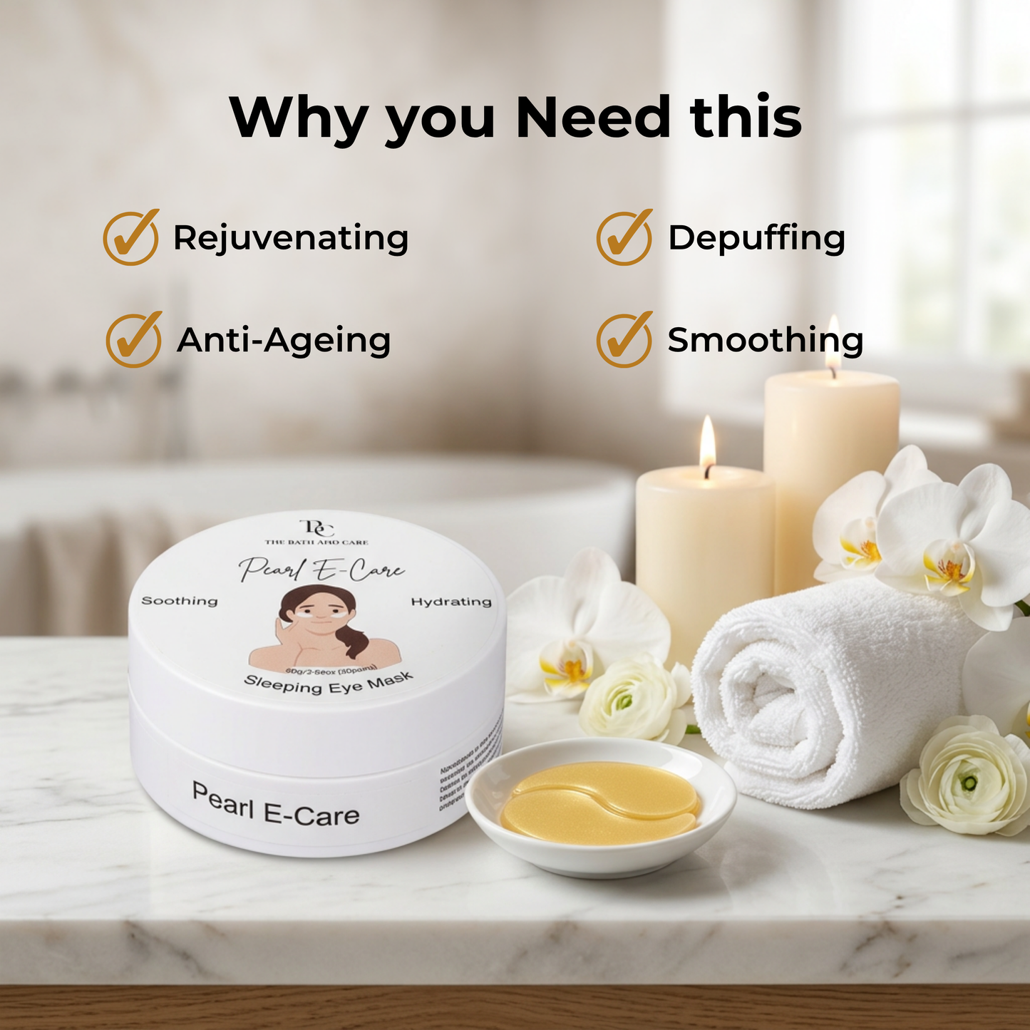 Gold E-Care Gel Eye Mask – Reduces Dark Circles, Puffiness, Fine Lines – Hydrating, Brightening The Bath and Care