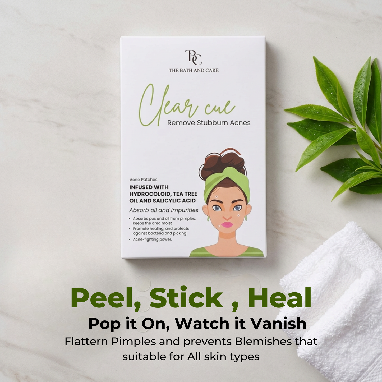 Clear Cue Acne Patches – Overnight Pimple Solution with Hydrocolloid Technology The Bath and Care