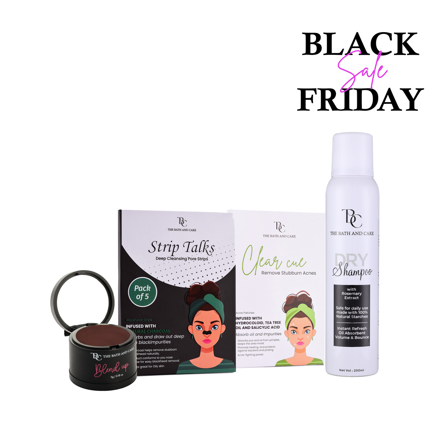 Dry Shampoo + Nose Strips + Acne away Patches + Brown Hair Mud (BFS) The Bath and Care