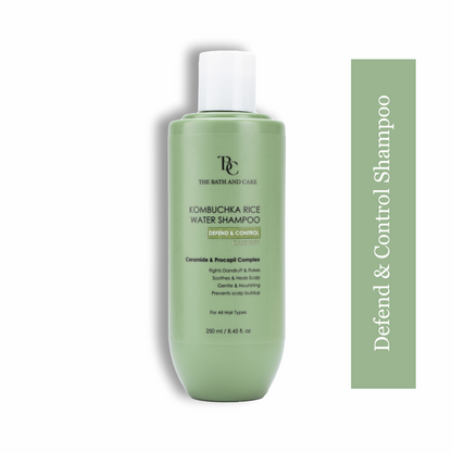 Kombuchka Rice Water Shampoo - Defend and Control Hair Shampoo for Dandruff, Flaky Scalp & Frizz Control, Biotin & Oryza Sativa Rice Extracts The Bath and Care