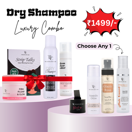 1 Dry Shampoo+ 1 Nose Strip + 1 Collagen Jelly + 1 Makeup Remover Mist + 1 Best Seller @ 1499/- The Bath and Care
