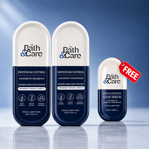 Rice Water Anti-Dandruff Hair Care Combo – Shampoo, Conditioner + Get Free Serum for Dandruff, Flaky Scalp, Excess Oil & Frizz | Kombuchka Defend & Control The Bath and Care