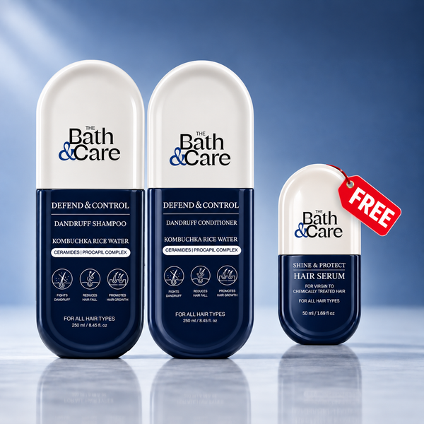 Rice Water Anti-Dandruff Hair Care Combo – Shampoo, Conditioner + Get Free Serum for Dandruff, Flaky Scalp, Excess Oil & Frizz | Kombuchka Defend & Control The Bath and Care