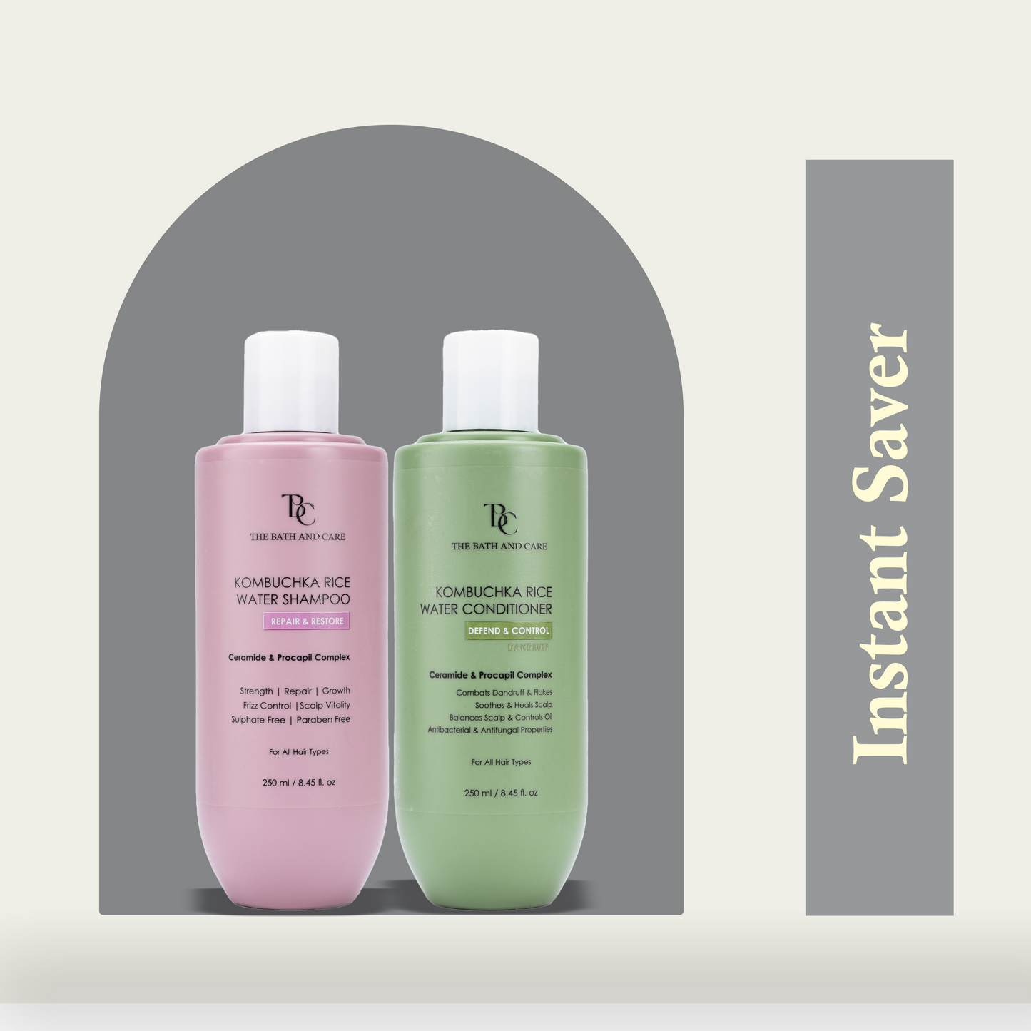 KOMBUCHKA RICE WATER REPAIR & RESTORE Hair Shampoo + DEFEND AND CONTROL Hair Conditioner The Bath and Care