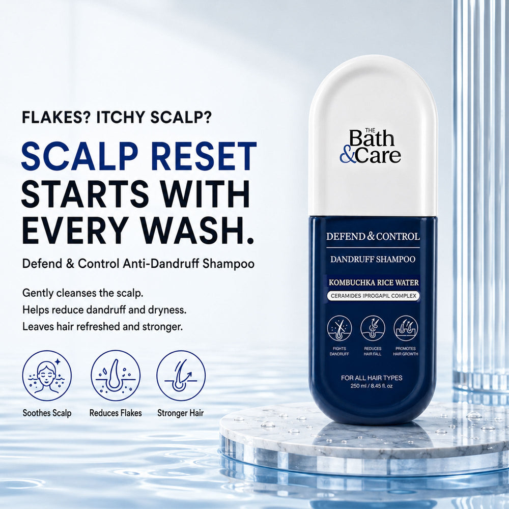 Kombuchka Rice Water Defend & Control Anti-Dandruff Shampoo Pack of 2 + Needle Glow & Blend Up FREE | Flaky Scalp, Excess Oil & Root Coverage Bundle The Bath and Care