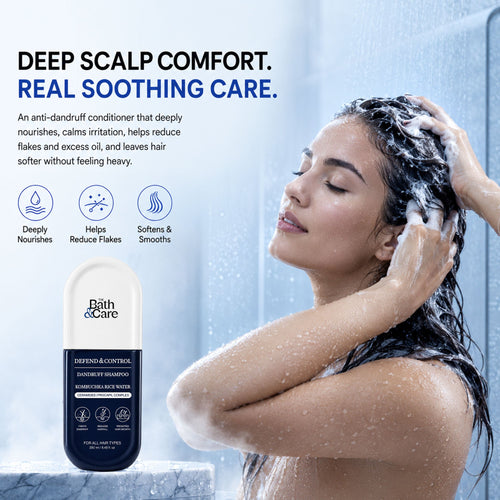 Kombuchka Rice Water Shampoo - Defend and Control Hair Shampoo for Dandruff, Flaky Scalp & Frizz Control, Biotin & Oryza Sativa Rice Extracts The Bath and Care