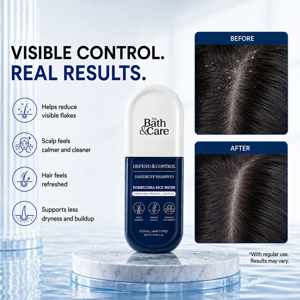 Kombuchka Rice Water Shampoo - Defend and Control Hair Shampoo for Dandruff, Flaky Scalp & Frizz Control, Biotin & Oryza Sativa Rice Extracts The Bath and Care