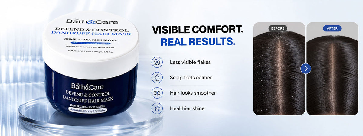Rice Water Anti-Dandruff Hair Mask for Flaky & Oily Scalp – Reduces Dandruff, Scalp Flakes & Strengthens Hair | Kombuchka Defend & Control