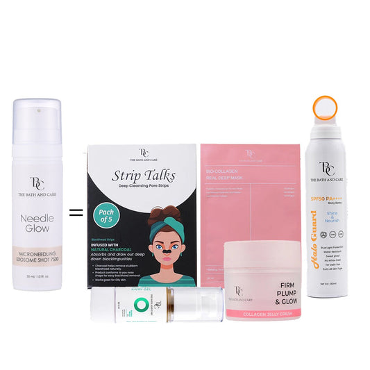 Buy Needle Glow & Get Strip Talks + Sunspray + Firm Plum & Glow + Bio Collagen Deep Mask + Acne Away Gel FREE The Bath and Care