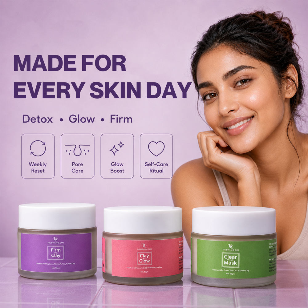 Pack of Pink, Green & Purple Clay Mask The Bath and Care