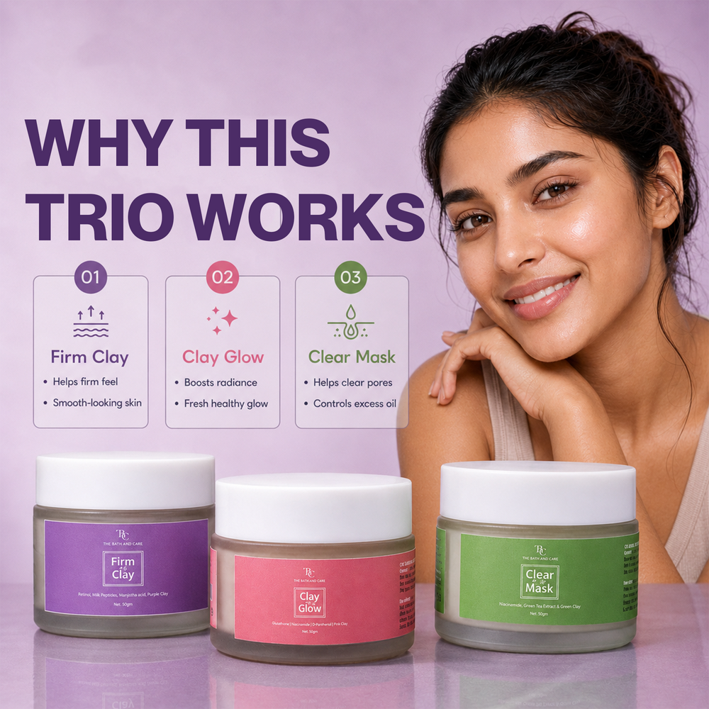 Pack of Pink, Green & Purple Clay Mask The Bath and Care