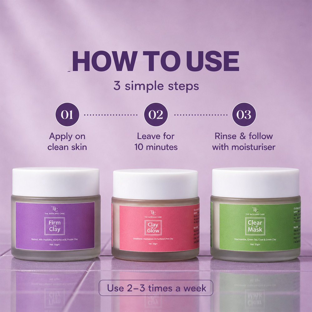 Pack of Pink, Green & Purple Clay Mask The Bath and Care