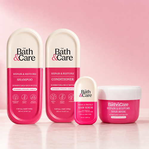 KOMBUCHKA RICE WATER REPAIR & RESTORE Hair Shampoo + Conditioner + Serum + Mask The Bath and Care