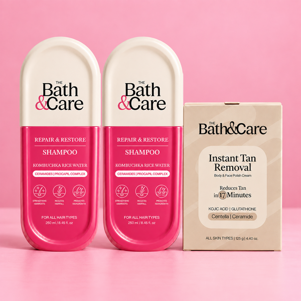 Kombuchka Rice Water Repair & Restore Shampoo Pack of 2 + D-Tan Kit FREE | Strengthening, Hydrating Hair & De-Tan Skin Care Bundle The Bath and Care