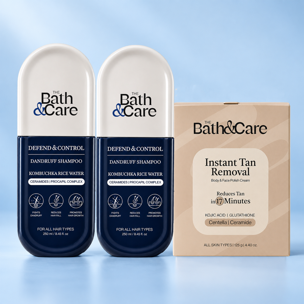 Kombuchka Rice Water Defend & Control Anti-Dandruff Shampoo Pack of 2 + D-Tan Kit FREE | Dandruff, Scalp Flakes & Excess Oil Care Bundle The Bath and Care