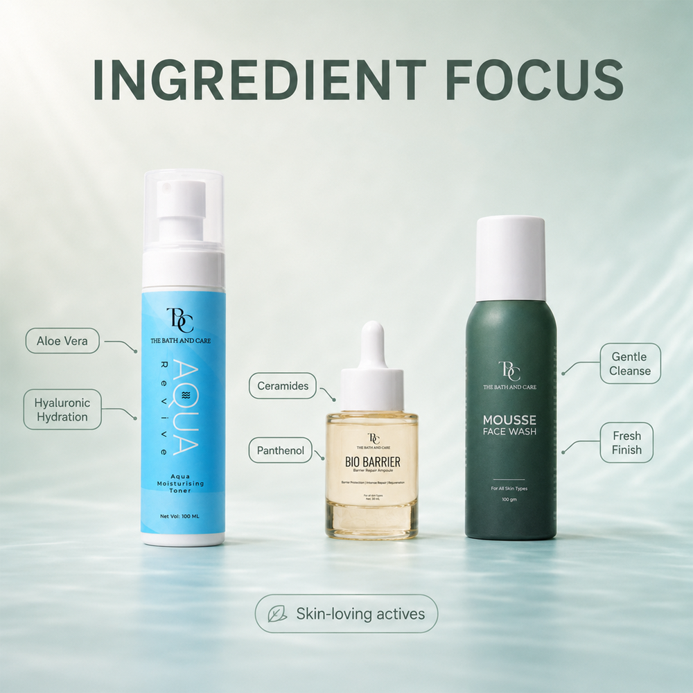 Makeup Remover Balm + Micellar Water + Mousse Face Wash + Aqua Revive Toner + Bio Barrier Ampoule The Bath and Care