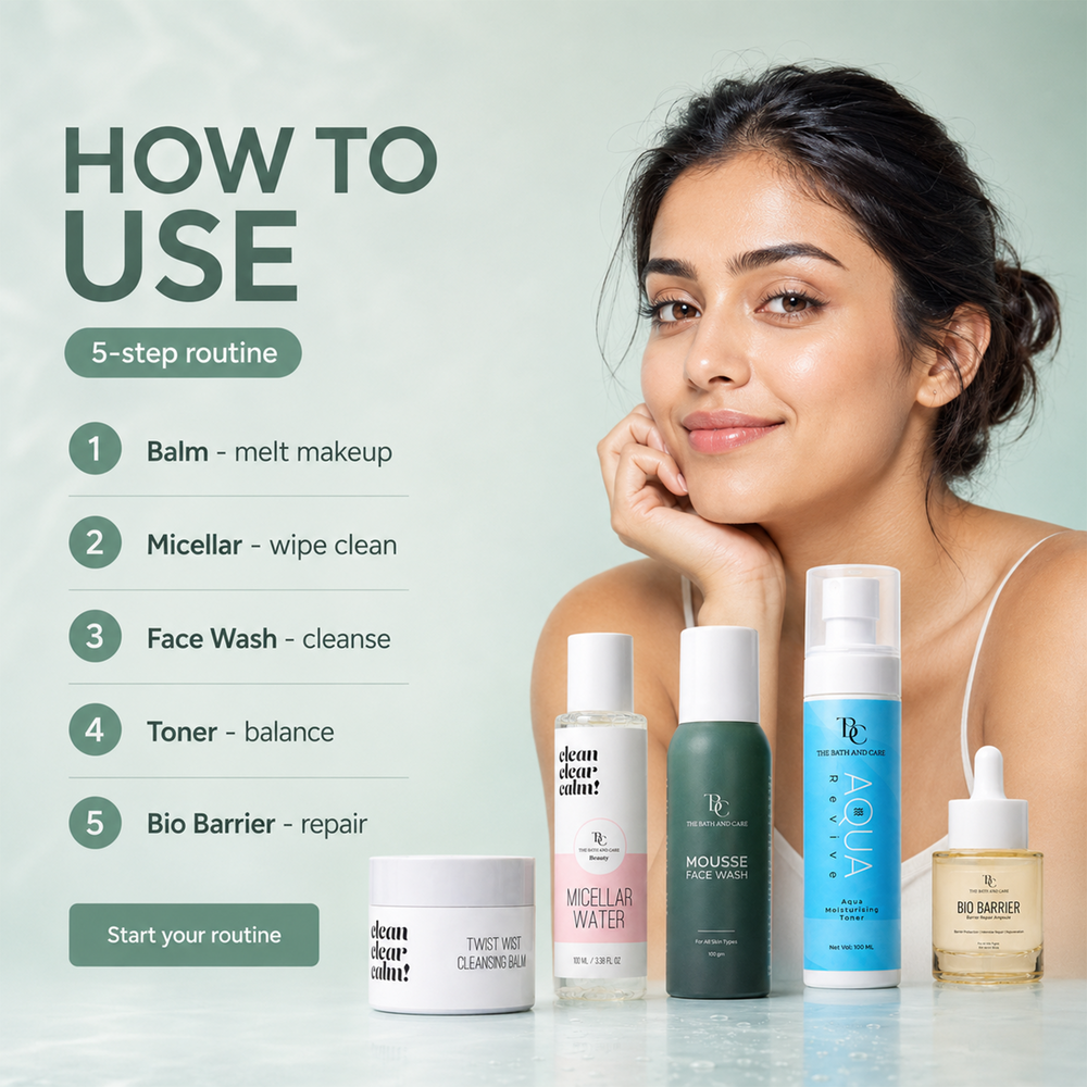 Makeup Remover Balm + Micellar Water + Mousse Face Wash + Aqua Revive Toner + Bio Barrier Ampoule The Bath and Care