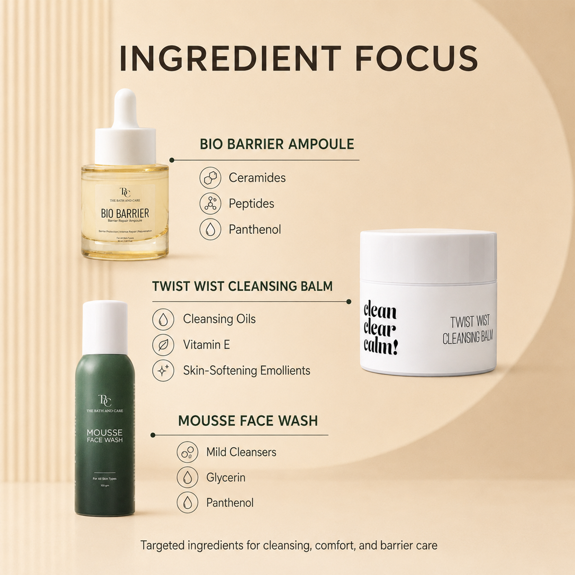 Makeup Remover Balm + Mousse Face Wash + Bio Barrier Ampoule The Bath and Care