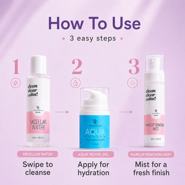 Makeup Remover Mist + Micellar Water + Aqua Revive Moisturiser Gel The Bath and Care
